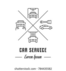 Vector logo car service. Hipster emblem, label or banner for car service. Line sign with elements. Concept brand.