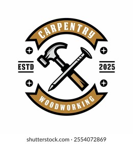 Vector logo of carpentry workshop and woodwork