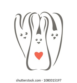 Vector logo with cartoon rabbits. Funny bunnies family. 