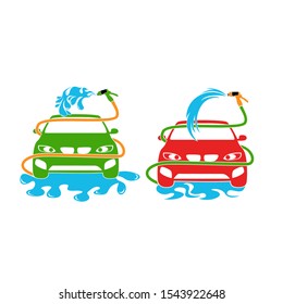 Vector Logo Carwash clean with  Hose water pump Icon Symbol