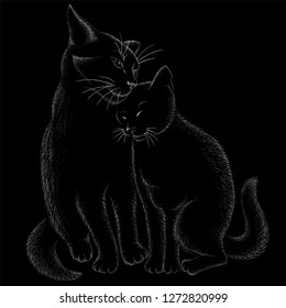 The Vector logo cat for tattoo or T-shirt design or outwear.  Cute print style cat background.The  vector art couple of lovers of cats. 