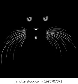 The Vector logo cat for tattoo or T-shirt design or outwear.  Cute print style cat background. This hand drawing would be nice to make on the black fabric or canvas.