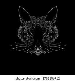 The Vector logo cat for tattoo or T-shirt design or outwear.  Cute print style cat background. This hand drawing would be nice to make on the black fabric or canvas.