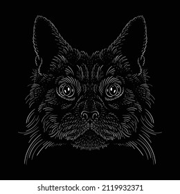 The Vector logo cat for tattoo or T-shirt design or outwear.  Cute print style cat background. This hand drawing would be nice to make on the black fabric or canvas.