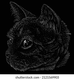The Vector logo cat for tattoo or T-shirt design or outwear.  Cute print style cat background. This hand drawing would be nice to make on the black fabric or canvas.