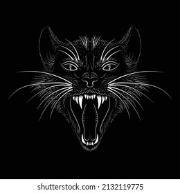 The Vector logo cat for tattoo or T-shirt design or outwear.  Cute print style cat background. This hand drawing would be nice to make on the black fabric or canvas.