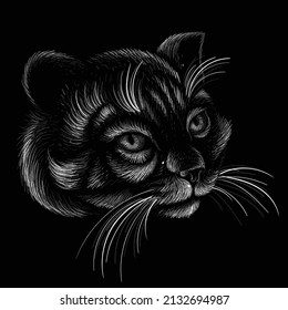 The Vector logo cat for tattoo or T-shirt design or outwear.  Cute print style cat background. This hand drawing would be nice to make on the black fabric or canvas.