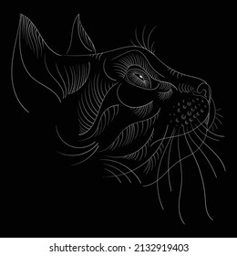 The Vector logo cat for tattoo or T-shirt design or outwear.  Cute print style cat background. This hand drawing would be nice to make on the black fabric or canvas.