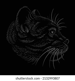 The Vector logo cat for tattoo or T-shirt design or outwear.  Cute print style cat background. This hand drawing would be nice to make on the black fabric or canvas.