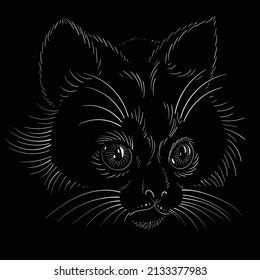 The Vector logo cat for tattoo or T-shirt design or outwear.  Cute print style cat background. This hand drawing would be nice to make on the black fabric or canvas.