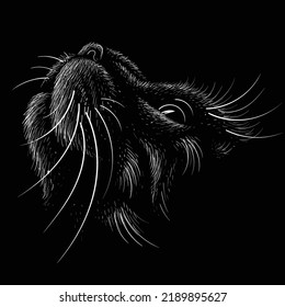 The Vector logo cat for tattoo or T-shirt design or outwear.  Cute print style cat background. This hand drawing would be nice to make on the black fabric or canvas.