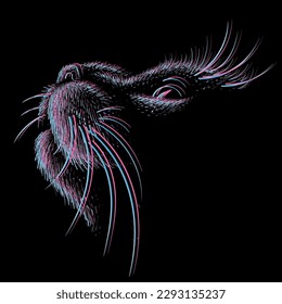 The Vector logo cat for tattoo or T-shirt design or outwear.  Cute print style cat background. This hand drawing would be nice to make on the black fabric or canvas.