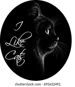 The Vector logo cat for tattoo or T-shirt design or outwear.  Cute print style cat background.