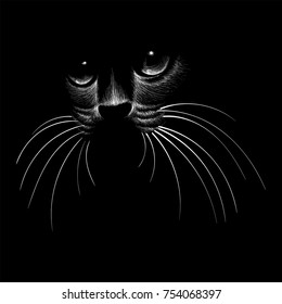 The Vector logo cat for tattoo or T-shirt design or outwear.  Cute print style cat background. Cat in shadow white line art