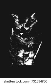 The Vector logo cat for T-shirt design or outwear. Hunting cats style background.
