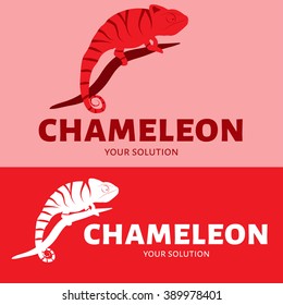 Vector logo chameleon. Brand logo in the shape of a chameleon sitting on a branch