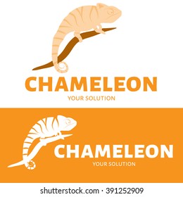 Vector logo chameleon. Brand logo in the shape of a chameleon sitting on a branch