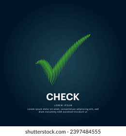 Vector logo Check mark color silhouette on a dark background. Check mark shape icon with creative simple line art structure. EPS 10