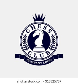 Vector logo of the chess club. Design for the decoration of tournaments, sports cups. Black and white.