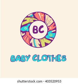 Vector Logo For Child Fashion. Template For Advertising Children Store And Market. Childrens Dress And Baby Clothes.