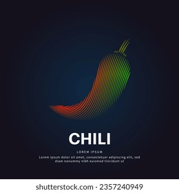 Vector logo chili pepper color silhouette on a dark background. Red Spicy chili pepper icon with creative simple line art structure. EPS 10