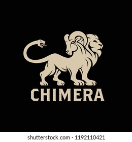 Vector logo of Chimera, a lion monster with the head of a goat arising from its back and a snake's head as the tail