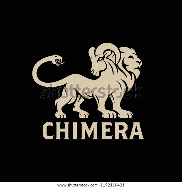 Vector logo\
of Chimera, a lion monster with the head of a goat arising from its\
back and a snake\'s head as the\
tail