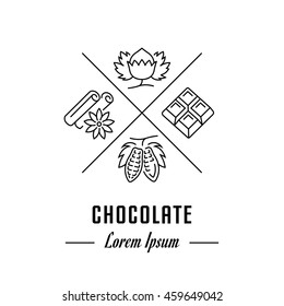 Vector logo chocolate. Hipster emblem, label or banner for company. Line sign with elements. Concept brand.