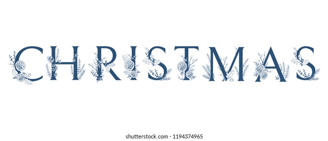 Vector logo Christmas. Decorated word, typographic composition. Winter holiday spirit