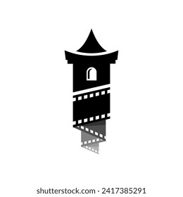 logotipo vectorial cinema fort, película de carrete y vector de castillo