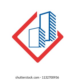 Vector logo city architecture in cement inside a square, concept of house for sale