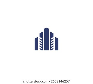 Vector logo of a city skyline with high-rise buildings. Symmetrical and modern design for real estate, architecture, or urban development branding. Isolated on white background.