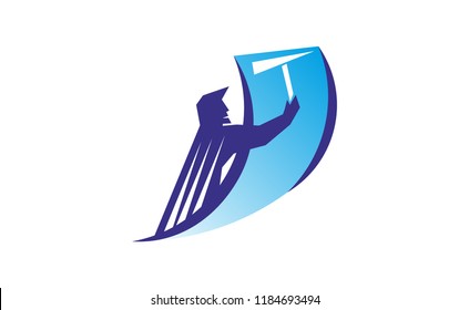 Vector logo for cleaning company. Flat cleaning service. Man silhouette. Isolated