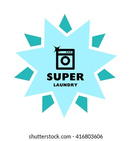 Vector logo for cleaning company. Flat cleaning service insignia. Simple cleaning logo icon with washer isolated on white background.