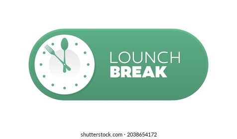 Vectoro Logo Uhr Besteck mit Text Lunch Break. Einzeln auf weißem Hintergrund.