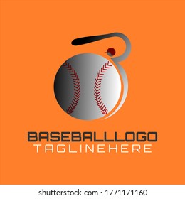 Vector logo for club or baseball championship  with an illustration of a ball and a baseball athlete swinging a bat to form an "B" initial.