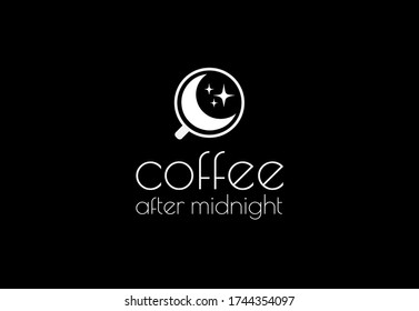 Vector logo Coffee after midnight. Moon and stars in a cup. Design for coffee products, cafes, restaurants