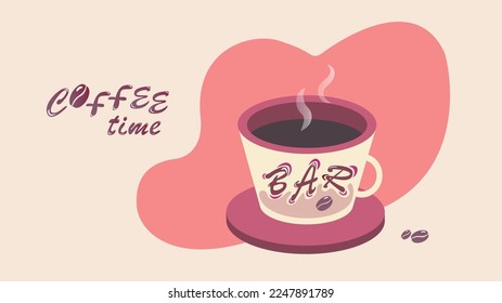 Vector logo for coffee bar, house, cafe in form of hot cup of espresso.