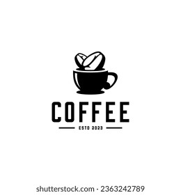 vector logo of coffee beans on a cup of coffee, coffee cafe logo