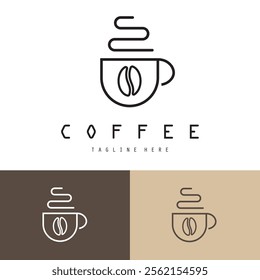 vector logo of coffee beans on a cup of coffee, coffee cafe logo, and coffee shop logo