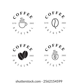 vector logo of coffee beans on a cup of coffee, coffee cafe logo, and coffee shop logo