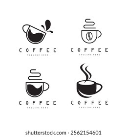 vector logo of coffee beans on a cup of coffee, coffee cafe logo, and coffee shop logo