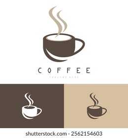 vector logo of coffee beans on a cup of coffee, coffee cafe logo, and coffee shop logo