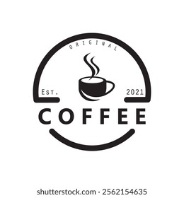 vector logo of coffee beans on a cup of coffee, coffee cafe logo, and coffee shop logo