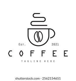 vector logo of coffee beans on a cup of coffee, coffee cafe logo, and coffee shop logo