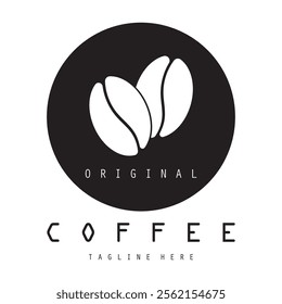 vector logo of coffee beans on a cup of coffee, coffee cafe logo, and coffee shop logo