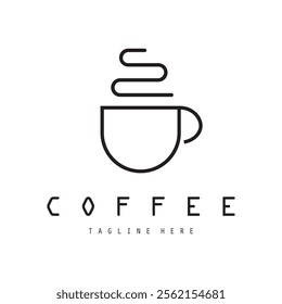 vector logo of coffee beans on a cup of coffee, coffee cafe logo, and coffee shop logo