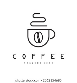 vector logo of coffee beans on a cup of coffee, coffee cafe logo, and coffee shop logo