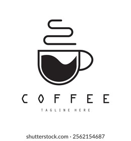 vector logo of coffee beans on a cup of coffee, coffee cafe logo, and coffee shop logo