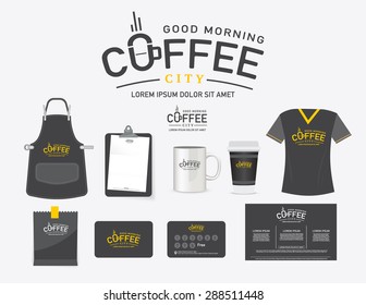 Vector logo coffee city restaurant set, T-Shirt, menu, name card and free symbol design.
